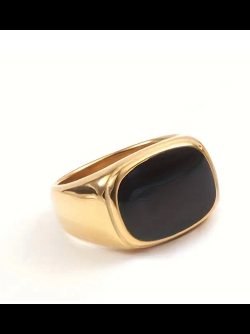 Gold Tone Signet Ring with Iridescent Mother-of-Pearl Inlay - Picture 3 of 3